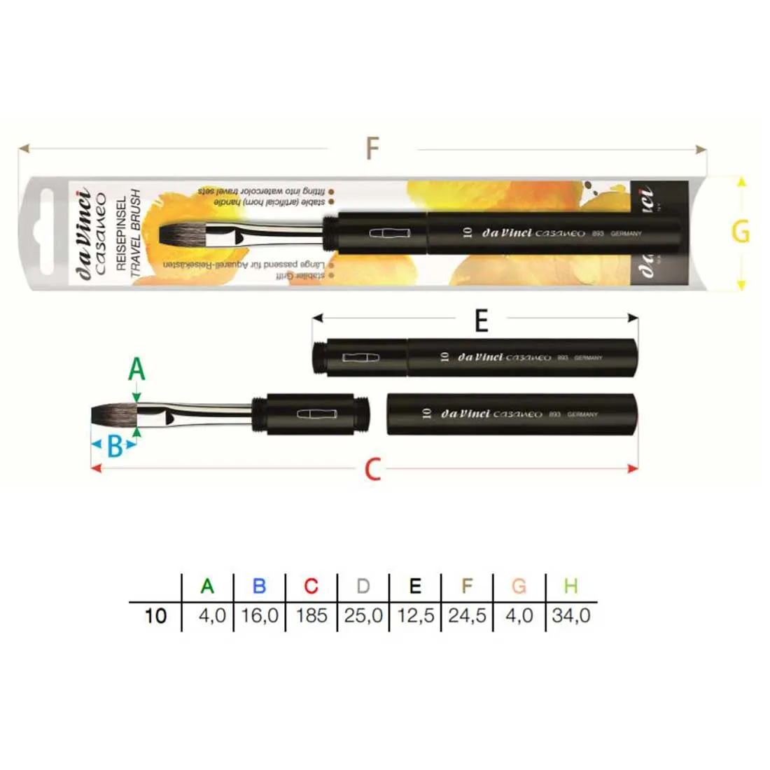 893TP Da Vinci Casaneo Travel Brush Bright