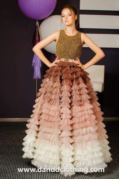 Luxury Evening Dress Light Brown Shades
