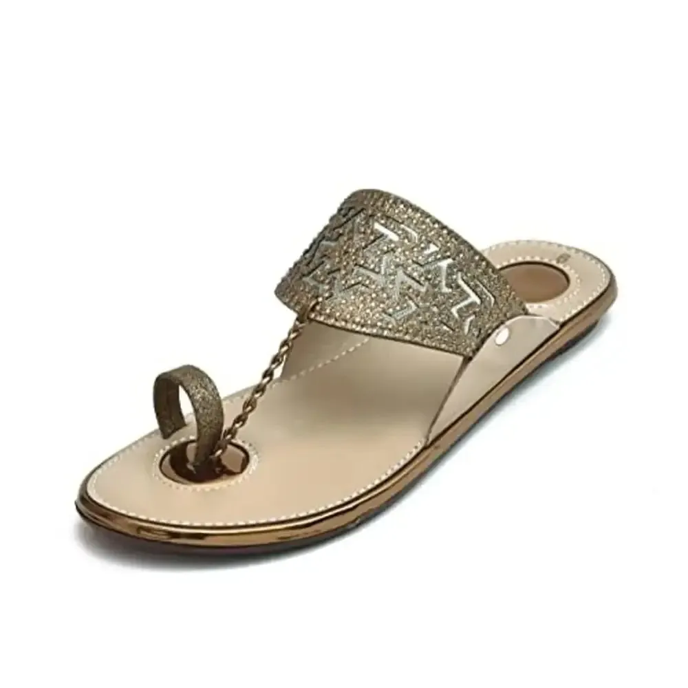 MAYA'S CHOICE Women's Ladies Kohlapuri Chappal for Women's Stylish Flat Heels Slippers for Women (Antik_6 N)