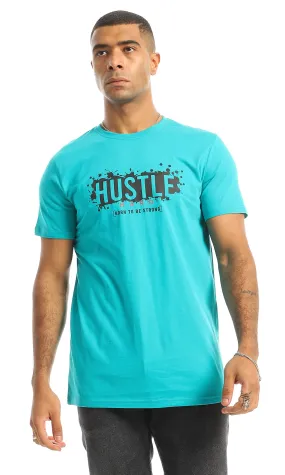 O154997 Chest Printed "Hustle" Dark Turquoise Tee