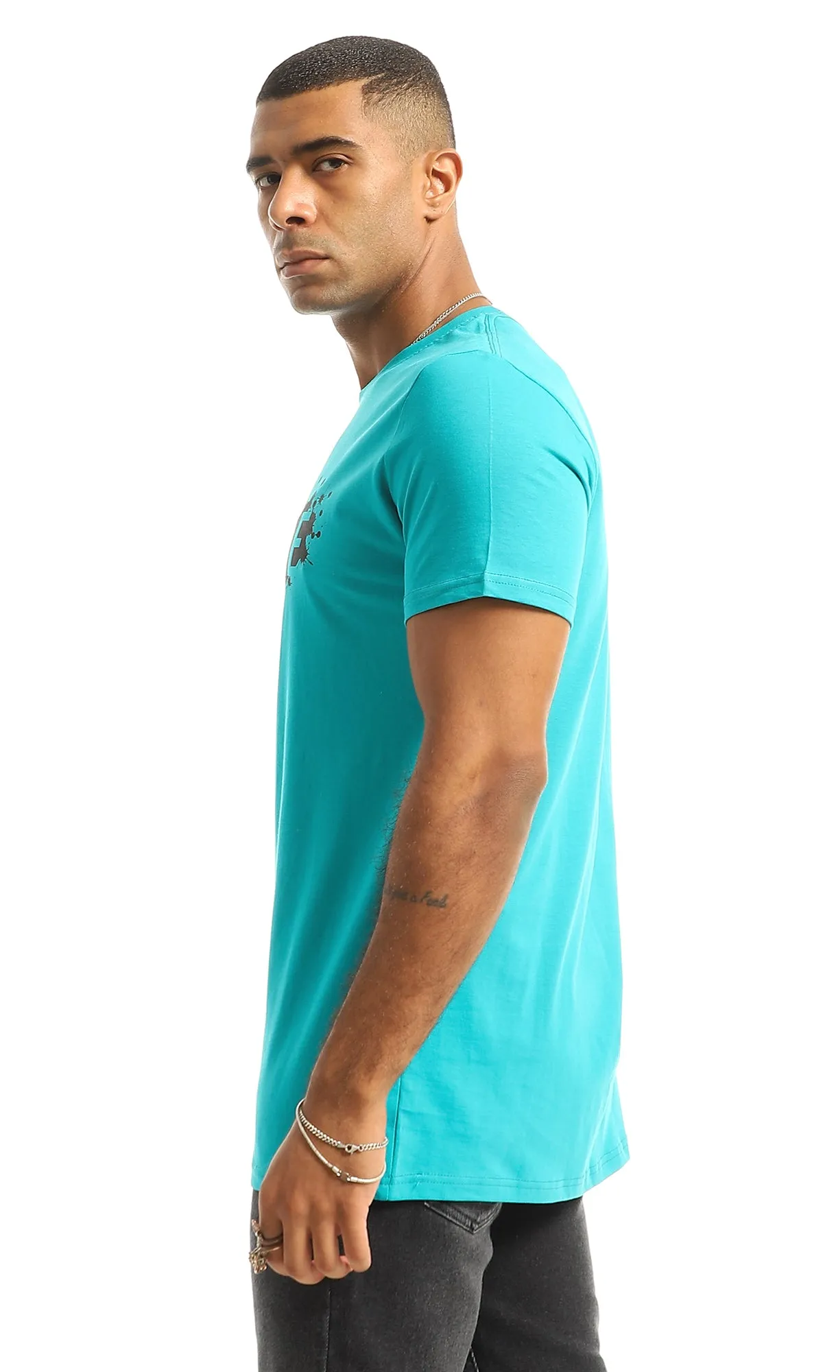 O154997 Chest Printed "Hustle" Dark Turquoise Tee