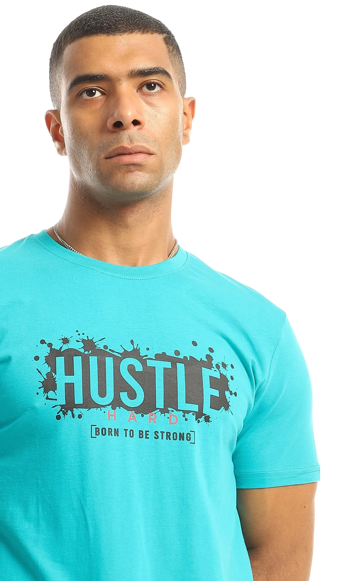O154997 Chest Printed "Hustle" Dark Turquoise Tee