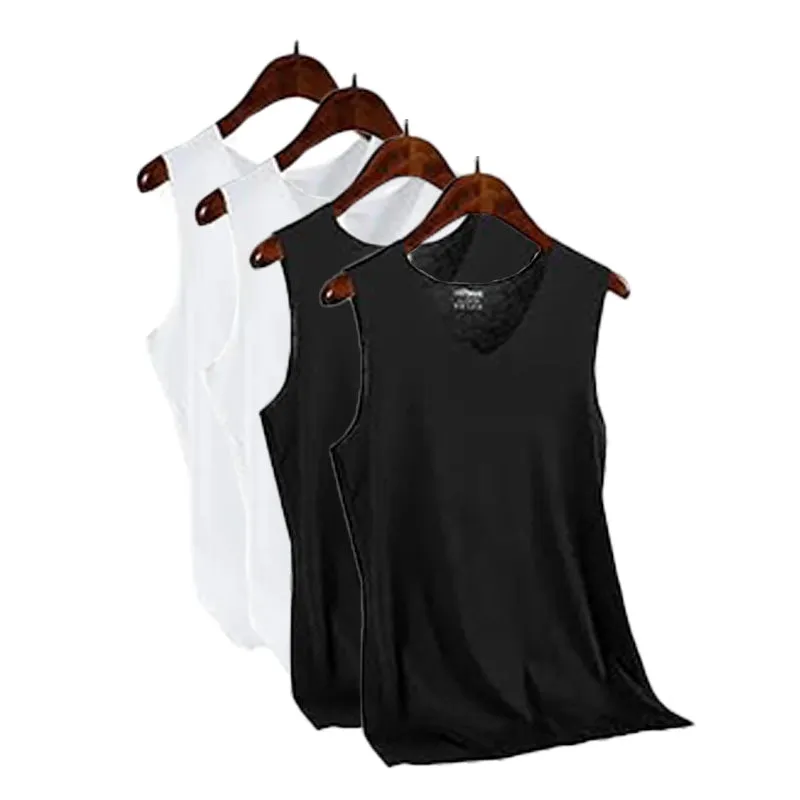 Quick-Dry Seamless V-Neck Wide-Shoulder Vest 4-Piece Set