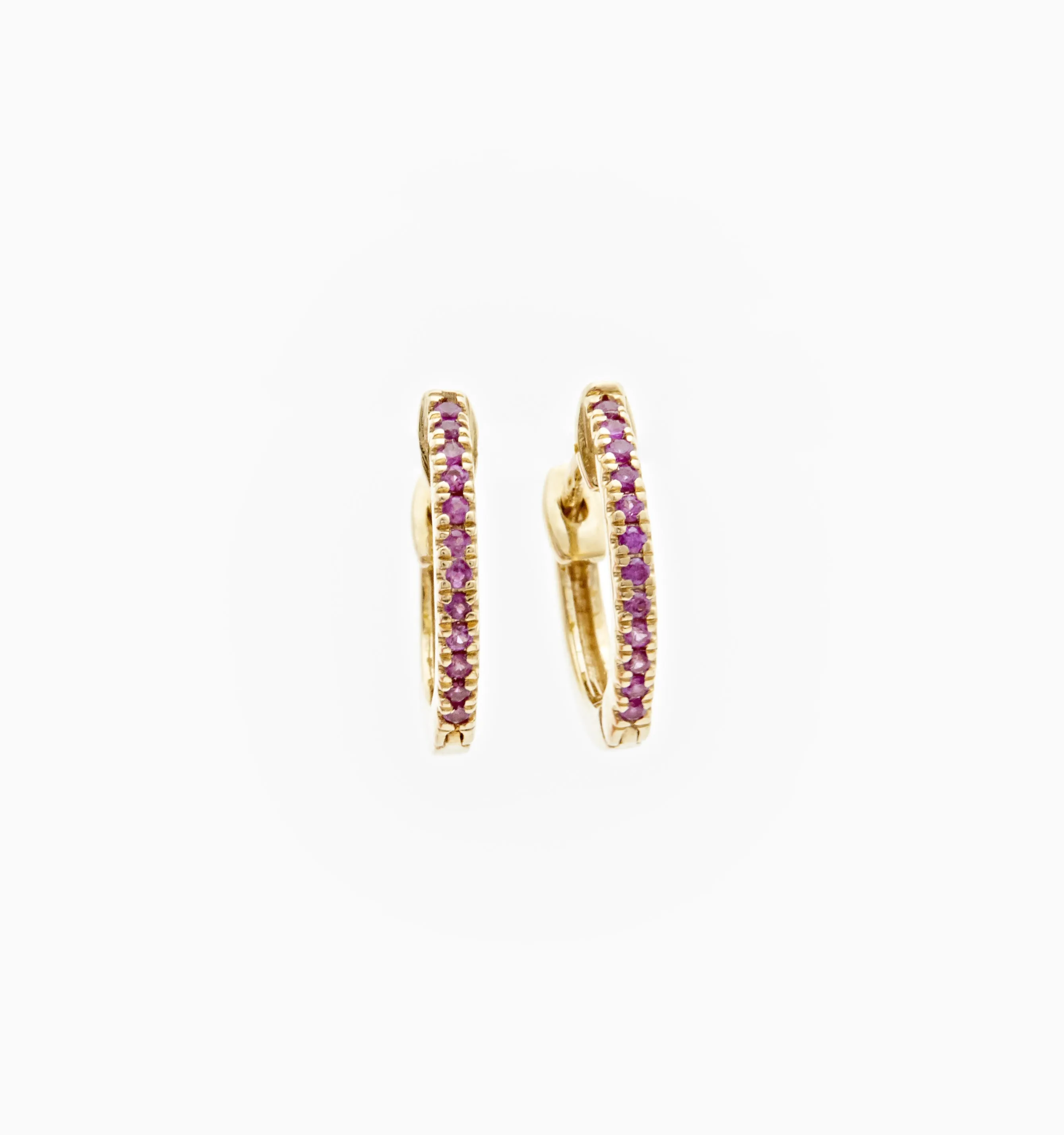 Ruby Huggies Hoops In 14K Solid Gold