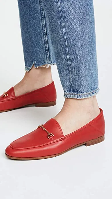 Sam Edelman Loraine Bright Red Classic Almond Pointed Open Toe Slip On Loafer