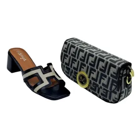 Senya Block Heels and Monogram Shoulder Bag Set