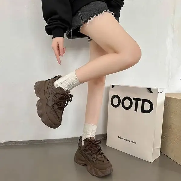 Shoes Black Sneakers Breathable Woman Platform Tennis Female Woman-shoes Mesh 2023 Thick Sole Heels Trainers Casual Fashion