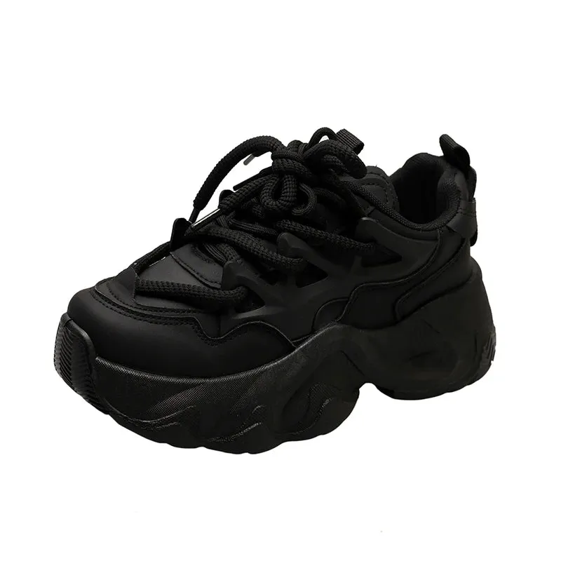 Shoes Black Sneakers Breathable Woman Platform Tennis Female Woman-shoes Mesh 2023 Thick Sole Heels Trainers Casual Fashion