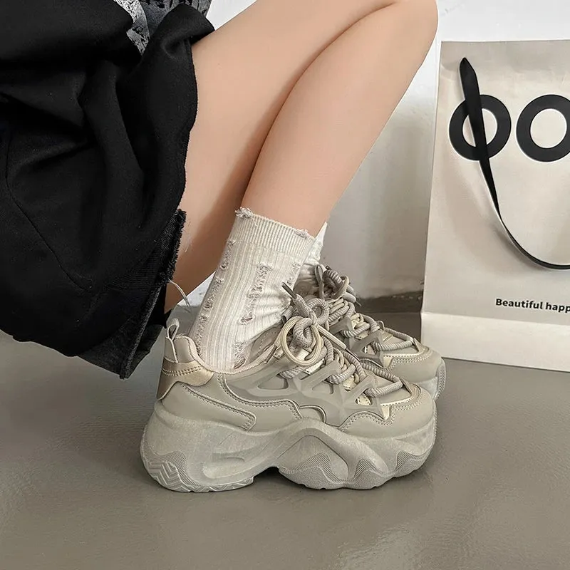 Shoes Black Sneakers Breathable Woman Platform Tennis Female Woman-shoes Mesh 2023 Thick Sole Heels Trainers Casual Fashion
