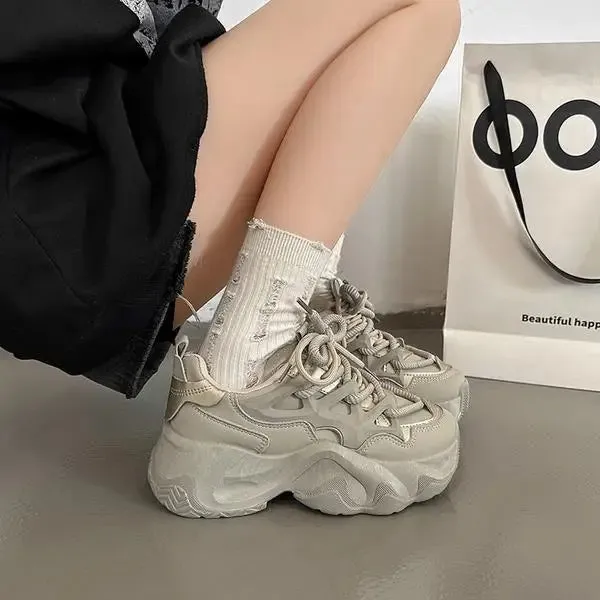 Shoes Black Sneakers Breathable Woman Platform Tennis Female Woman-shoes Mesh 2023 Thick Sole Heels Trainers Casual Fashion