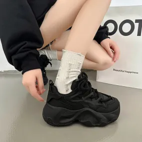 Shoes Black Sneakers Breathable Woman Platform Tennis Female Woman-shoes Mesh 2023 Thick Sole Heels Trainers Casual Fashion