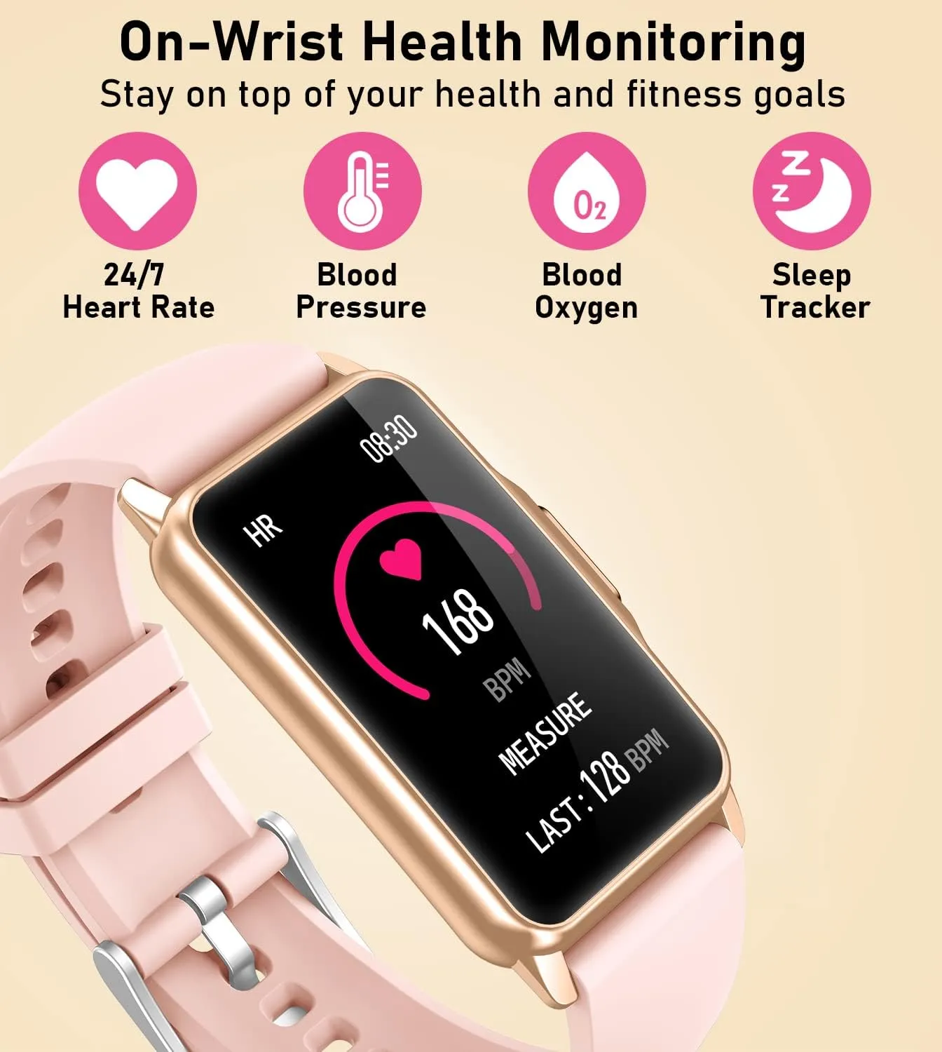Smart Watch Health Fitness Tracker with 24/7 Heart Rate, Blood Oxygen Blood Pressure Sleep Monitor, 115 Sports Modes, Step Calorie Counter Pedometer IP68 Waterproof for Android and iPhone Women Men